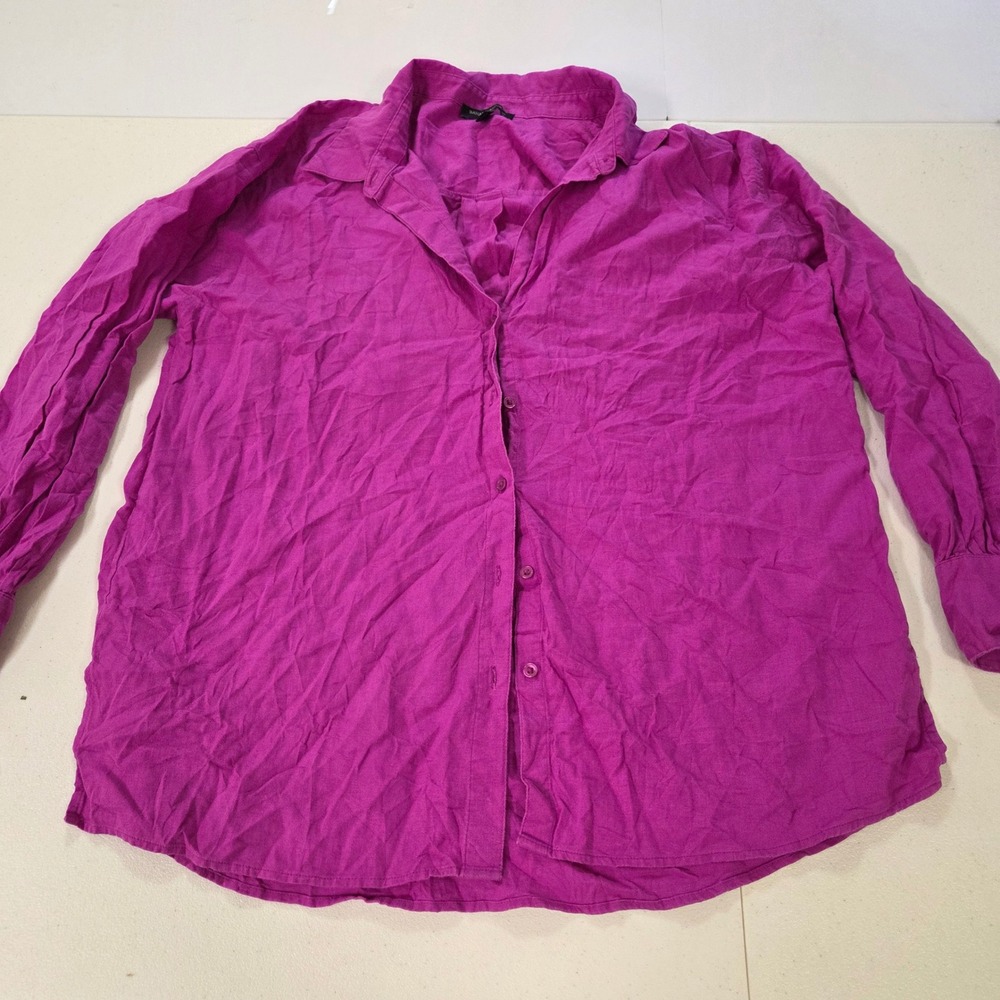 Banana Republic Magenta Purple Linen Rayon Blend Button Down Shirt Large